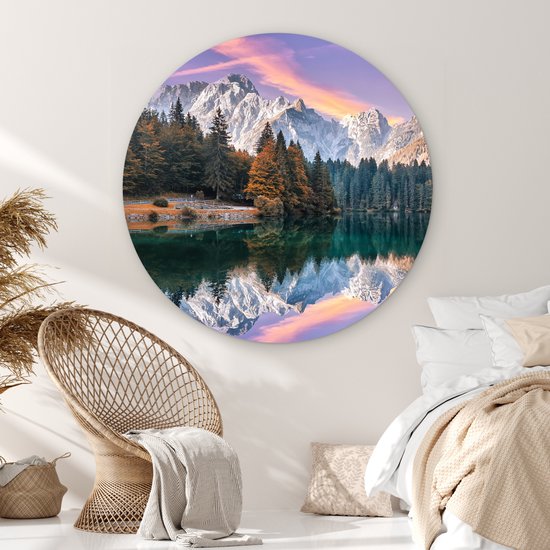 Cercle mural - Nature - Nuages ​​- Arbres - Neige - Décoration murale ronde - Cercle mural - Tableaux ronds - 120x120 cm - Décoration murale - Plastique
