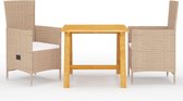 The Living Store Tuinset - Acaciahouten eettafel en verstelbare stoelen - Beige ratan - Afmetingen tafel- 88x88x74 cm - Afmetingen stoel- 58x62x108 cm - Inclusief kussens