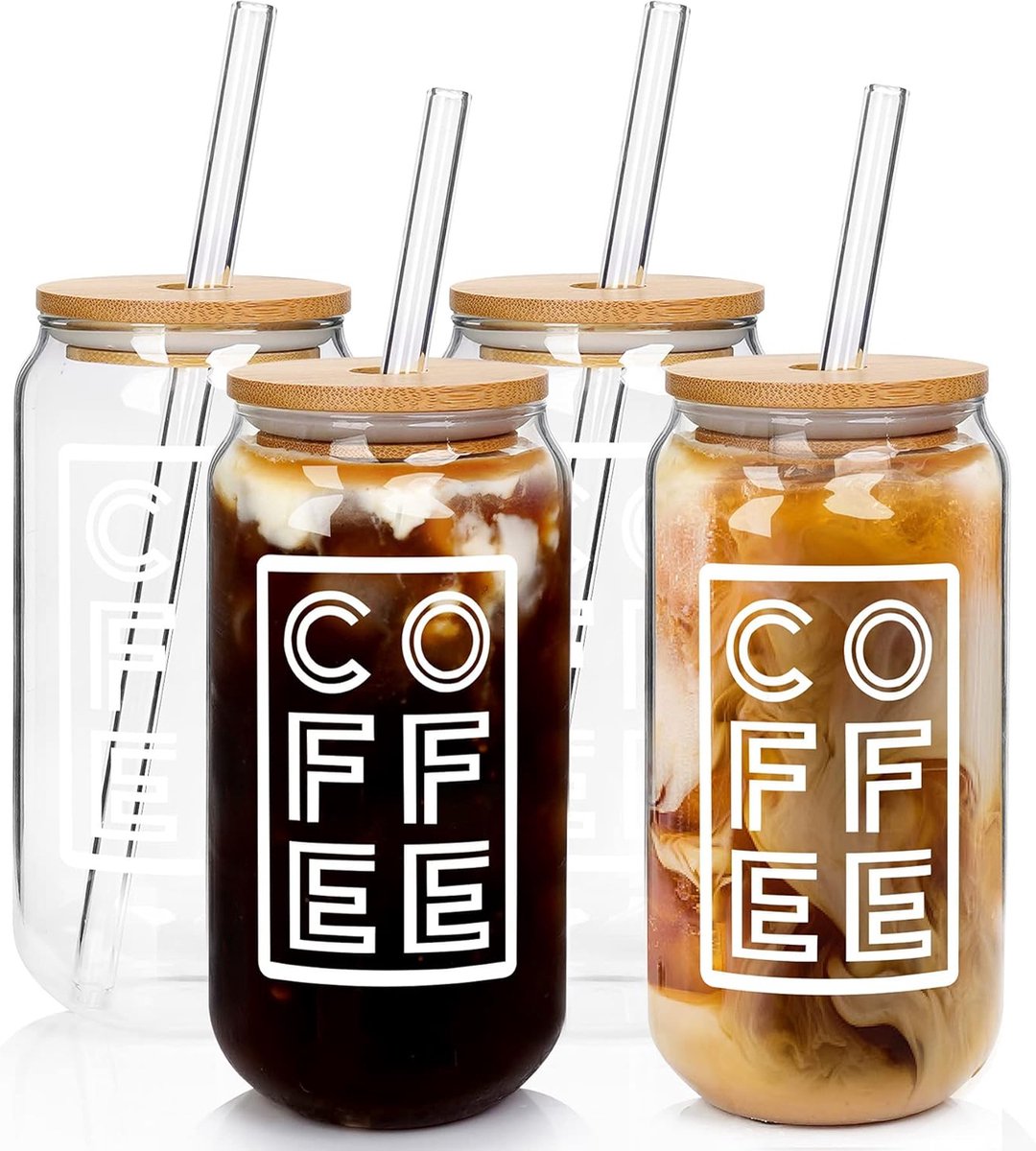 Verre à Café Glacé 550 Ml Avec Couvercle Et Paille - Verre Borosilicaté Réutilisable, Résistant à La Chaleur