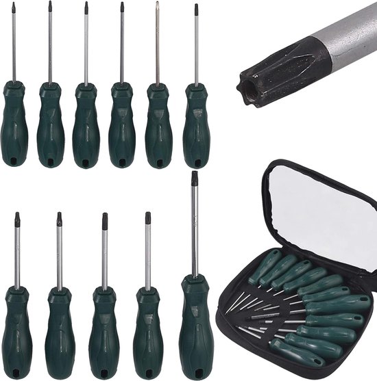 Sunplux 12-delige magnetische schroevendraaierset, 6 kruiskoppen, 6 kruiskoppen, 6 platte koppen, schroevendraaier met Go-Thru stalen messen, hoog koppel schroevendraaierset