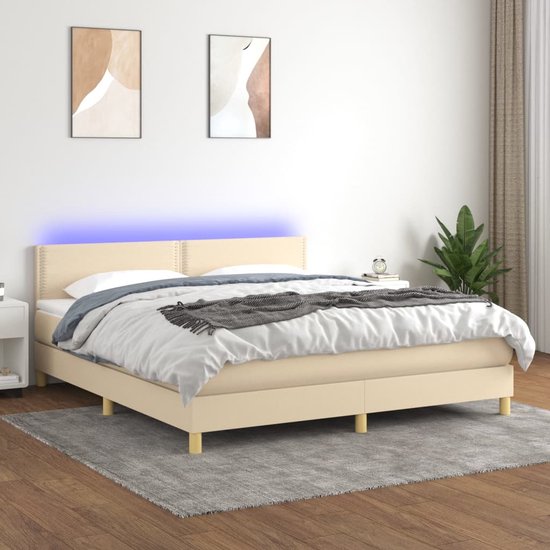 The Living Store Boxspring LED 160x200 cm - Crème - Duurzaam - comfortabel