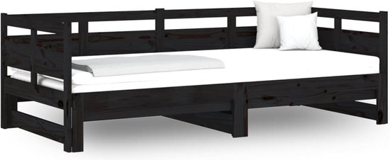 The Living Store Canapé-lit en pin Massief - Extensible - Gain de place - Zwart - 193,5 x 181 x 66 cm - Matras non inclus