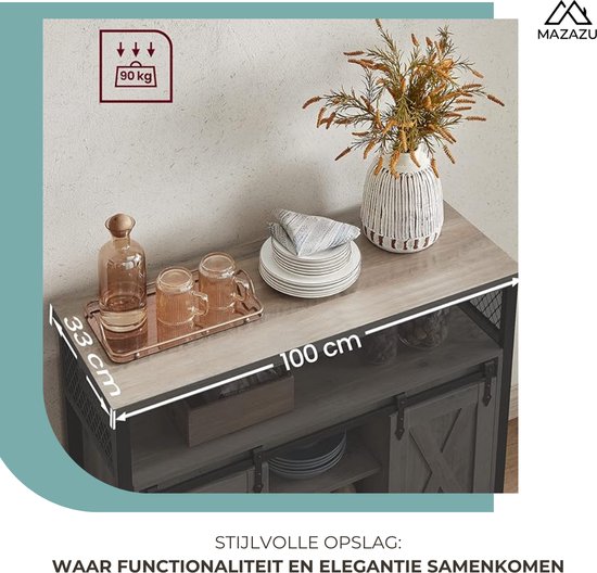 MIRA Home - Opbergkast - Kast - Dressoir - Wandkast - Industrieel - 33x100x80 - MAZAZU