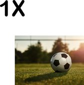 BWK Textiele Placemat - Voetbal op het Gras voor het Goal - Set van 1 Placemats - 35x25 cm - Polyester Stof - Afneembaar