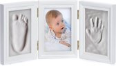 Babyfotolijstje Afdruk/Ink Set - Fotolijstje voor handafdruk, voetafdruk & foto's; cadeauset voor geboorte, doop, babyfeestje etc. 3-delig wit (Gips)