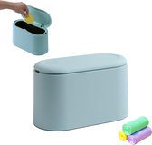 Poubelle de table avec couvercle, petite poubelle pop-up, mini poubelle en plastique, pour bureau, cuisine, chambre à coucher, coiffeuse, voiture, poubelle, petite (bleu clair)
