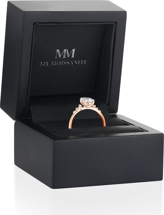 Ovaline - Ring moissanite ovale en or rose 18 carats avec pierres latérales minimalistes - 1,5 carat