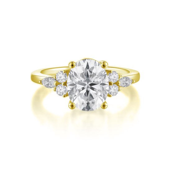 Lustrina - 14k Geelgouden Ovaal Moissanite Ring met Schitterende Accenten - 3 karaat