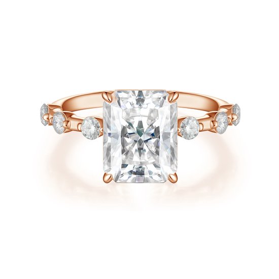 Isla - 18k Roségouden Radiant Geslepen Moissanite Ring met Zijstenen - 2.7 karaat