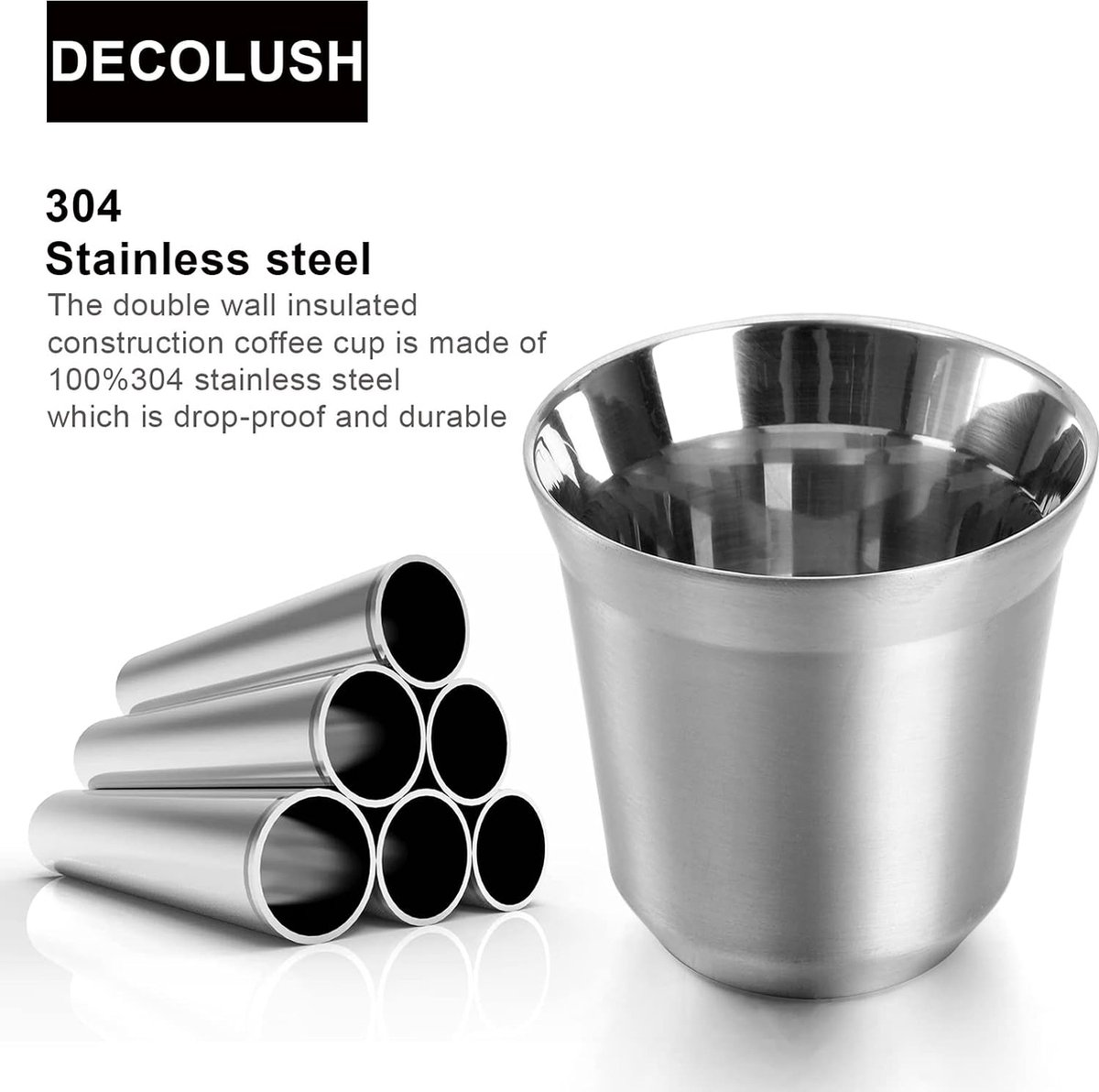 Lot 4 Tasses Expresso Acier Inoxydable 80ml Double Paroi - Incassables Isolées