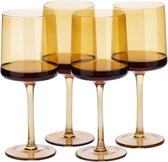 Navaris set van vier wijnglazen - Wijnglazen met hoge voet - Voor wijn, cocktails, of desserts - Amber