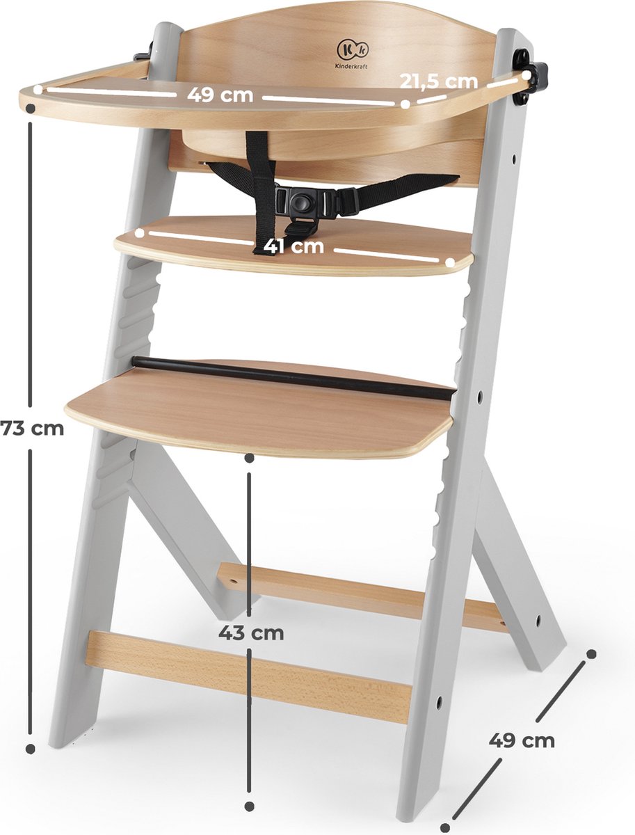 Bol.com Kinderkraft ENOCK - Houten Kinderstoel 3-in-1 - Hoge babystoel - Hoogte verstelbaar in 5 niveaus - 3-punts gordels, - To... aanbieding