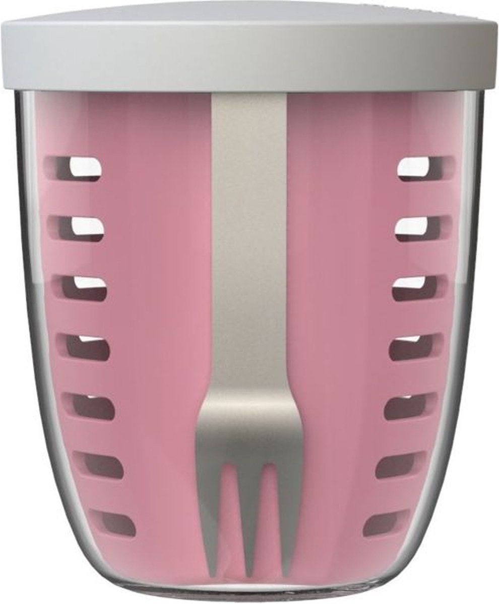 Mepal – Fruit-& Veggie pot Ellipse – Fruitbox voor onderweg - Nordic pink – voorzien van vergietje en RVS vorkje