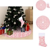 vidaXL Jupe de sapin de Noël - Rose - Tissu - 122 cm - Pliable - Motif neige - avec chaussette de Noël - Jupe de sapin de Noël