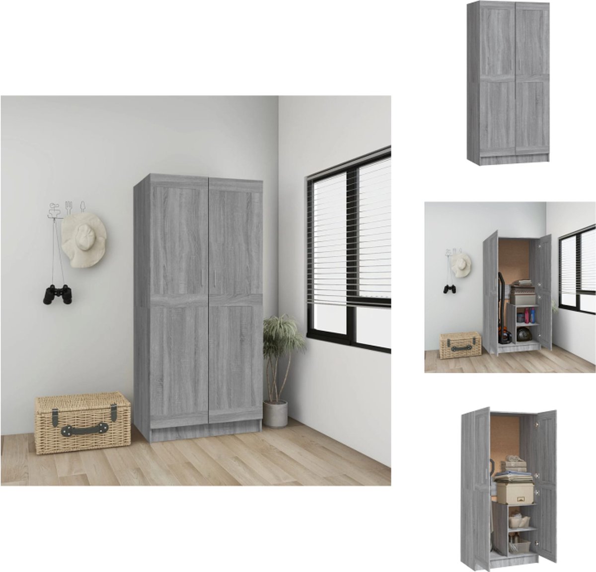 VidaXL Kledingkast Materiaal 82.5 x 51.5 x 180 cm Grijs Sonoma Eiken Kast