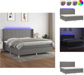 vidaXL Boxspring Bed - Donkergrijs - 203 x 203 x 118/128 cm - Verstelbaar hoofdbord - Kleurrijke LED-verlichting - Pocketvering matras - Huidvriendelijk topmatras - Inclusief montagehandleiding - Bed