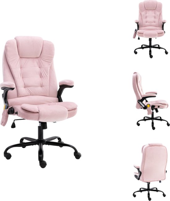 vidaXL Chaise de bureau Velours Rose - Ergonomique - Massage - Chauffage - Chaise de bureau