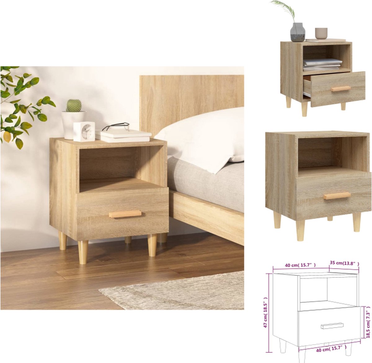 vidaXL Nachtkastje - 40x35x47 - cm - sonoma - eikenkleurig sonoma eiken