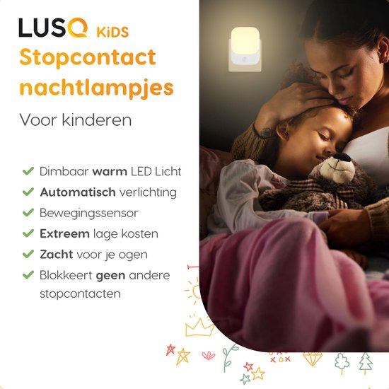 LUSQ® - Nachtlampje Stopcontact met Bewegingssensor voor Volwassenen & Kinderen - 2 Stuks - Premium Set Wit van LUSQ® — afbeelding 3