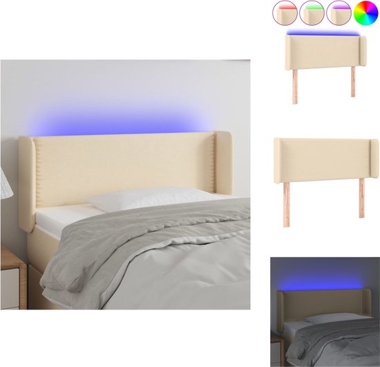vidaXL Hoofdbord LED-strip - Crème - 93 x 16 x 78/88 cm - Verstelbare hoogte - Duurzaam materiaal - Kleurrijke LED-verlichting - Comfortabele ondersteuning - Snijdbare LED-strip - USB-aansluiting - Bedonderdeel