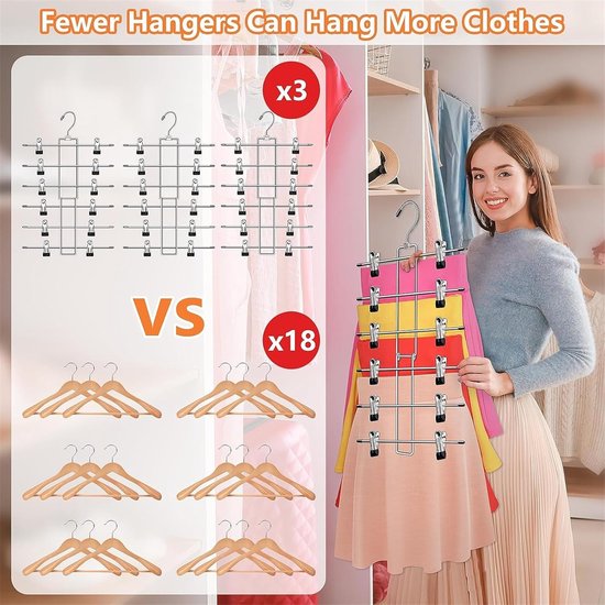MORALVE Rokhangers ruimtebesparend - Europese beukenhout shorts hangers en rokhangers - vrouwen ruimtebesparende rokhangers met clips - kastorganisatoren en opslag 5-laags rok hanger rok organizer