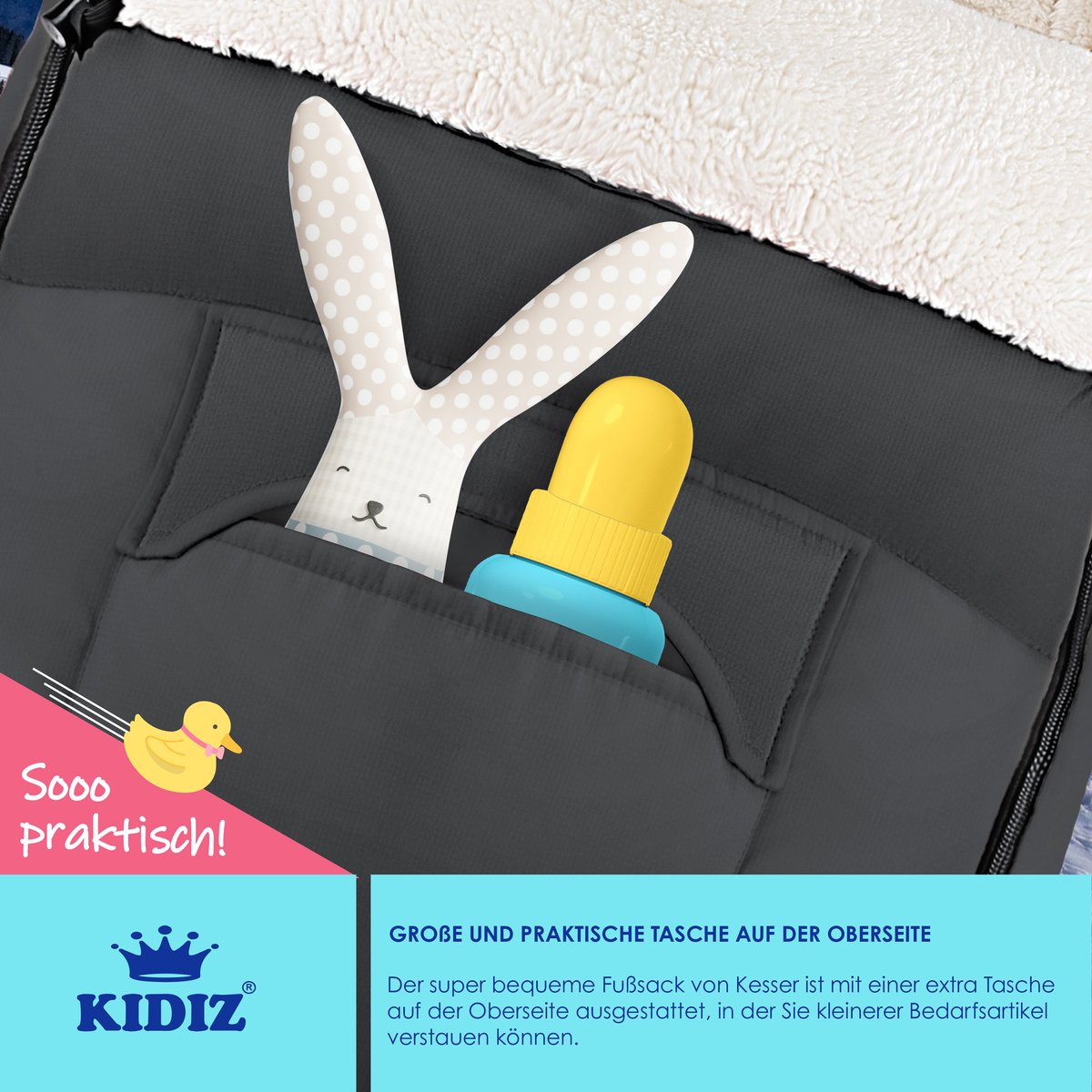 KIDIZ® Voetenzak voor Autostoeltje en Buggy met Ritssluiting - Baby Slaapzak Deken voor Maxi-Cosi & Wandelwagen / Kinderwagen - Antraciet – foto 7