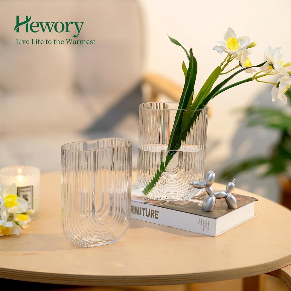 Moderne glazen vaas voor tulpen, doorzichtige geribbelde tulpenvaas, decoratie, 18 cm hoog, U-vormige boekenvaas, esthetische vaas voor tafeldecoratie, woonkamer, kantoor, thuis, slaapkamer Moderne glazen vaas voor tulpen, doorzichtige geribbelde tulpenvaas, decoratie, 18 cm hoog, U-vormige boekenvaas, esthetische vaas voor tafeldecoratie, woonkamer, kantoor, thuis, slaapkamer