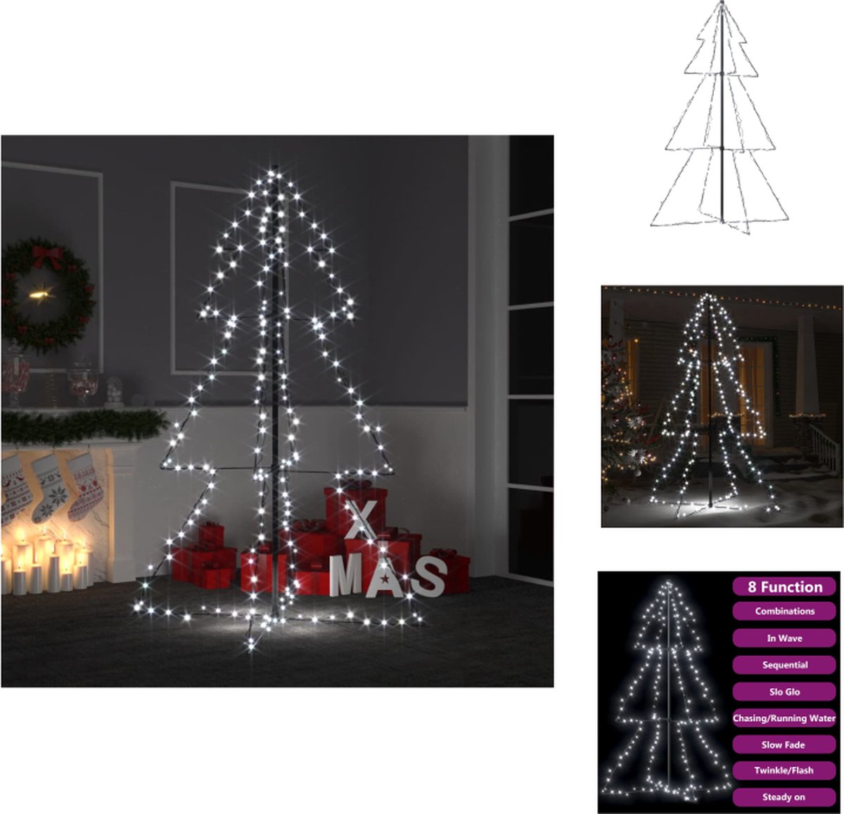 vidaXL Kerstkegelboom - 98 x 150 cm - Met 200 LEDs - 8 Lichteffecten - Decoratieve kerstboom