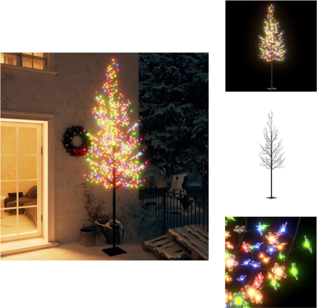 vidaXL Kunstkerstboom 300 cm - Kersenbloesem - LED - Flexibele takken - Metalen voet - Dimadapter - Voor binnen en buiten - IP44 - 600 lampjes - Zwart - Decoratieve kerstboom