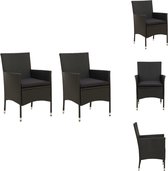vidaXL Stoelenset - Tuinstoel - Zwarte poly rattan - Gepoedercoat stalen frame - 61 x 60 x 88 cm (B x D x H) - Inclusief 2 stoelen en zitkussens - Tuinstoel