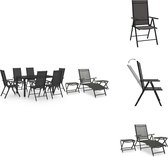 vidaXL Ensemble de jardin - Aluminium - Zwart/ Anthracite - 6 Chaises - 1 table à manger - 1 chaise longue - 2 repose-pieds/ Tables - Ensemble de jardin