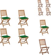 vidaXL Chaises pliantes Bois d'acacia Massief - Set de 4 - Coussin vert - 48,5 x 57 x 91 cm - Chaise de jardin