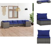 vidaXL Poly Rattan Tuinset - Modulair Design - Waterbestendig - Stevig Frame - Comfortabele Kussens - Grijs - Donkerblauw - Montage vereist - 70x70x60.5cm - Tuinset