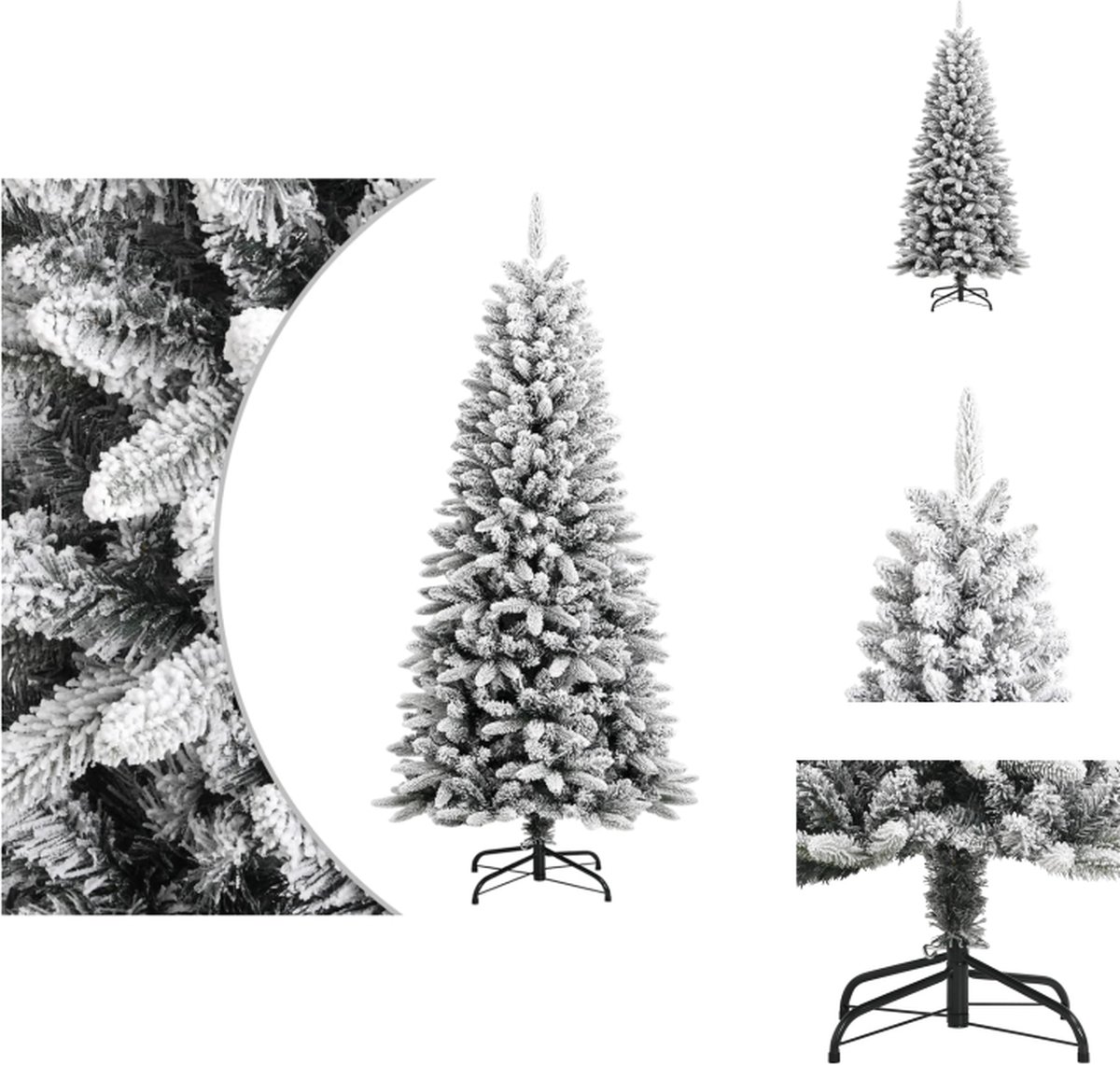vidaXL Kunstkerstboom 150 cm - Wit/Groen - Scharnierconstructie - PVC/PE/staal - Volle uitstraling - Decoratieve kerstboom
