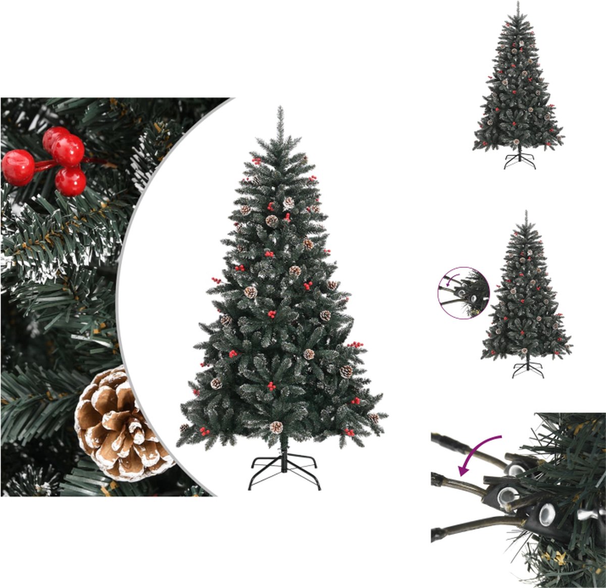 vidaXL Kunstkerstboom - Luxe Scharnierende 150 cm Groen-Witte PVC Boom - Volle Kerstboom met Decoratiesneeuw - Decoratieve kerstboom