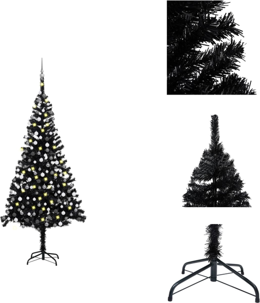 vidaXL Kunstkerstboom - Zwart - 240 cm - LED-verlichting - PVC - Decoratieve kerstboom