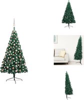 vidaXL Halfronde Kunstkerstboom - Groen - 95 cm Breedte - 48 cm Diepte - LED-verlichting - USB-aansluiting - 340 uiteinden - 150 LEDs - Inclusief standaard - lichtslinger - piek en kerstballen - vidaXL - Decoratieve kerstboom