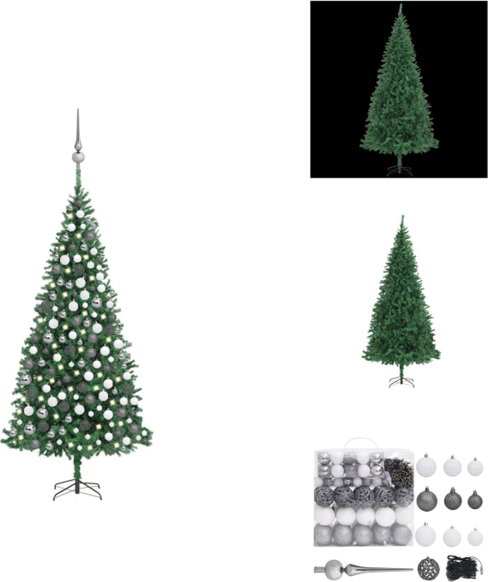 vidaXL Kunstkerstboom - Groen - 300 cm - LED-verlichting - PVC - Met standaard - Inclusief kerstdecoratie - Decoratieve kerstboom