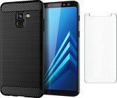 DrPhone BCR1 Hoesje - Geborsteld TPU case - Ultimate Drop Proof Siliconen Case - Carbon fiber Look – Geschikt voor Samsung Galaxy A8 Plus - Zwart