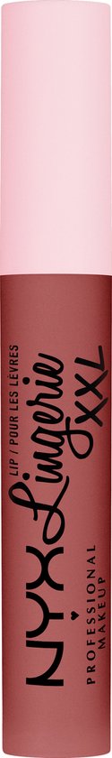 Lippenstiftbuis in nude met een roze dop. Tekst: NYX Professional Makeup Lingerie XXL.