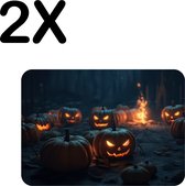 BWK Flexibele Placemat - Spooky Pompoenen Halloween - Set van 2 Placemats - 40x30 cm - PVC Doek - Afneembaar