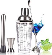 Cocktail Shaker, Mixer, Glas Shaker 14 oz met Maatbeker en Menglepel en Roestvrijstalen Bartenderset