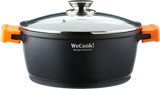 Foto: Ecochef titanium hoge kookpot 20 cm inductie met glazen deksel anti aanbaklaag quantanium ecologisch gietaluminium 5 mm dik siliconen handvatten vitro keramisch gas oven 