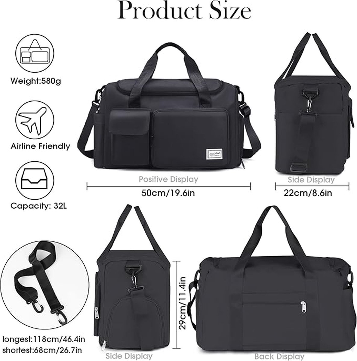 Handbagage tas Weekendtas zwemtas waterdichte Reistas plunjezak Fitnesstas Trainingstas dames voor op reis sportschool,