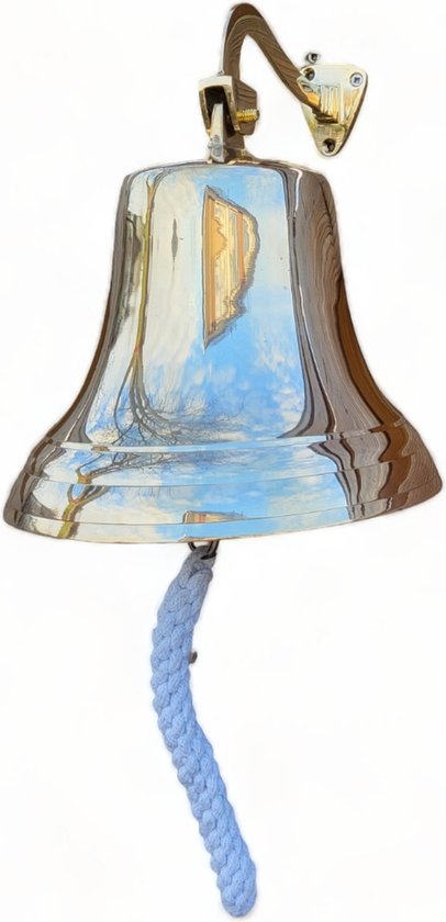 Messing Scheepsbel XL - Voordeurbel met scheepstouw - 24 cm hoog | bol
