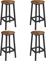 Tabouret de bar, lot de 4 tabourets de bar, chaises de cuisine avec structure en acier, hauteur 65 cm, rond, montage facile, design industriel, vintage marron-noir