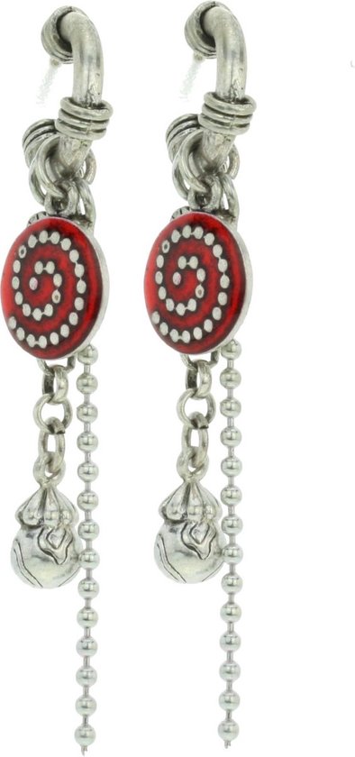 Behave Oorbellen - zilver kleur - rood - halve oorring met verschillende hangers - 7 cm