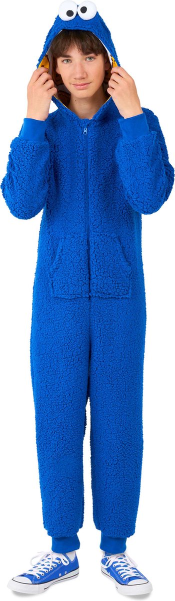 OppoSuits Cookie Monster Kids Onesie - Sesamstraat Huispak - Kinder Kleding voor Koekiemonster Outfit - Carnaval - Blauw - Maat: L - 134/140 - 146/152 - 10-12 Jaar - Opposuits