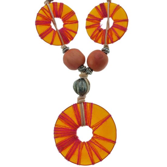 Collier Behave rose et orange avec perles rondes et bois
