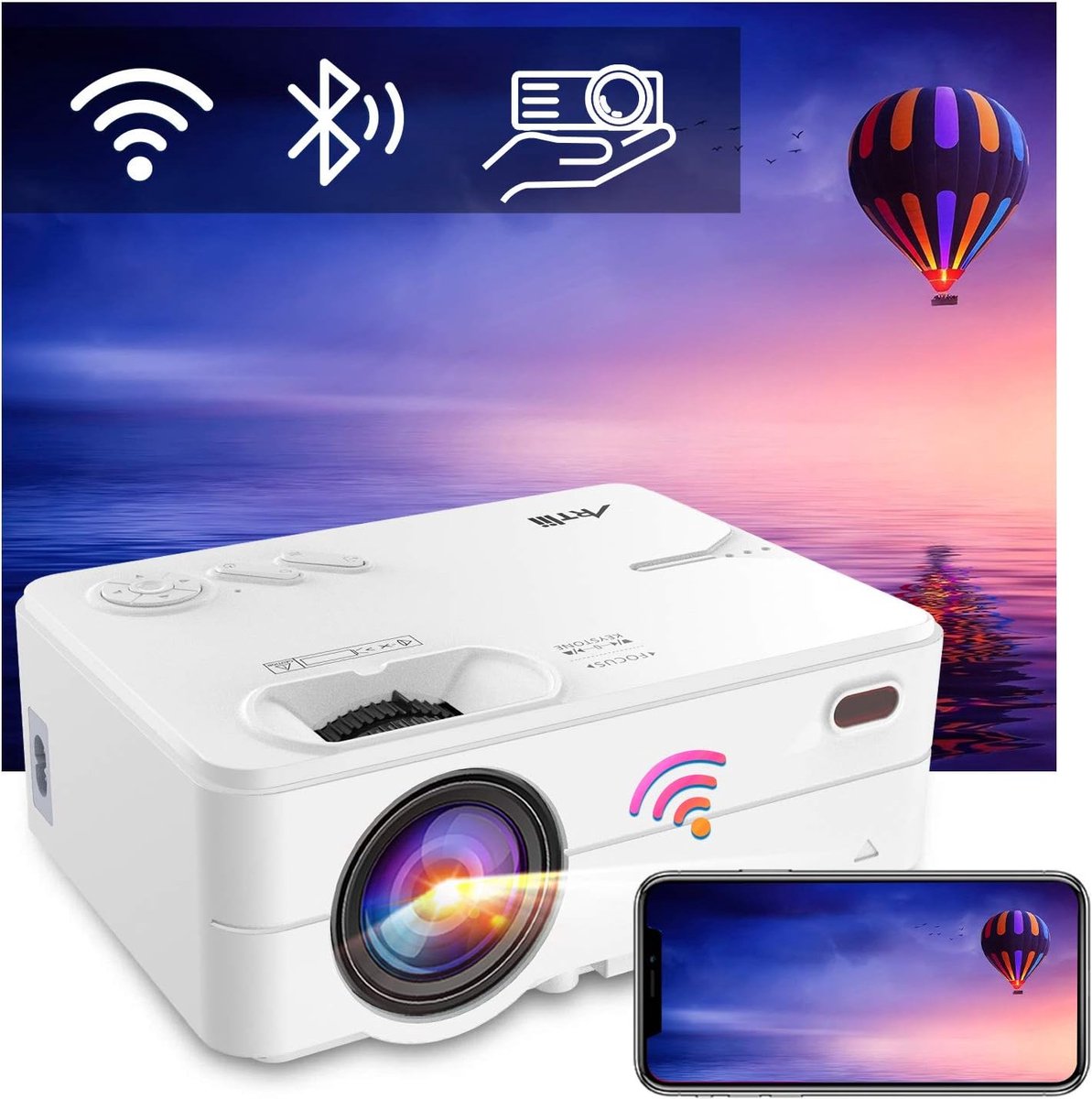 Artlii Enjoy2 Mini Beamer: WiFi Bluetooth 1080p Full HD Thuisbioscoop Projector, Compatibel met iOS, Android, TV Stick, PS4, Xbox, Laptop